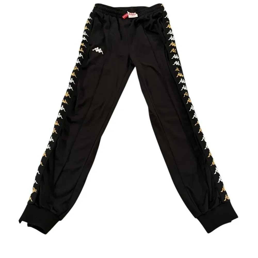 KAPPA Black Sweatpants Joggers Side Pockets Zip-Ankles & Back Pocket Men's XS